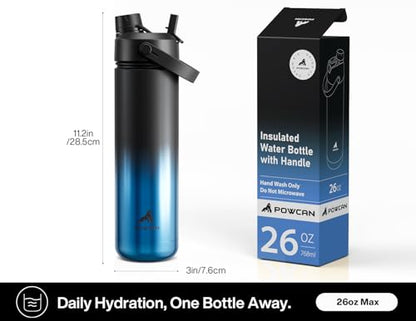 POWCAN 26 oz Insulated Water Bottle with 2-in-1 Straw Spout Lid (Mariner) - color: Mariner, size: 26 Ounces