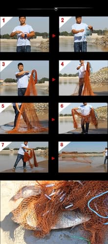 Lawaia Traditional Fishing Cast Net Multifilament Line Landing Net with Steel Pendant Weight Hand Throwing Fish Net White Nylon Small Mesh - color: brown, size: 3m high