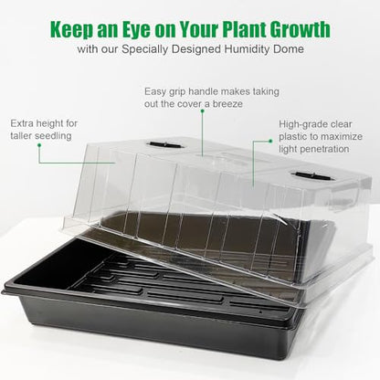 RooTrimmer 4-Pack Seed Starter Trays with 5'' Tall Humidity Domes – Reusable Plant Germination Kit for Microgreens, Herbs & Indoor Gardening | Clear Vented Lids, Fast Seedling Growth & Durable Design