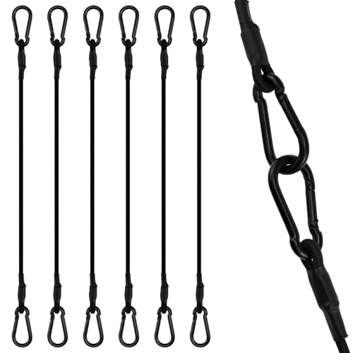 SDTC Tech 12 Inch Bungee Cord with Carabiner Hook, Black 5mm Dia. Cords | 6 Pack Superior Latex Straps Strong Small Elastic Rope with Clip for Luggage Rack, Shelves, Camping, Bike Rack, Hanging Plant - size: 12inch