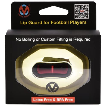 Oral Mart Flag Football Mouth Guard with 3D LipFit Design for Kids - Youth Football Mouthguard (No Boil) Cool Instant Fit Lip Guard Mouthpiece for Braces (Detachable Helmet Strap Included) - color: Gold Chrome