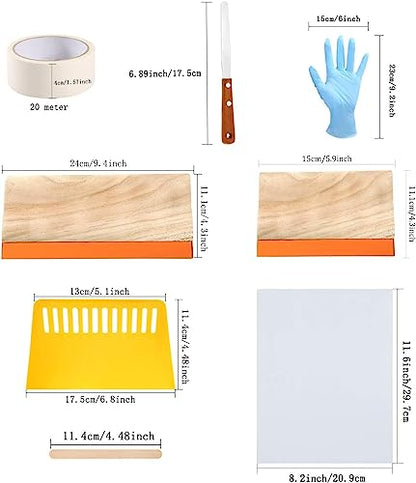 Caydo 31 Pieces Screen Printing Starter kit Include 4 Different Size of Wood Silk Screen Printing Frame with 110 Mesh, Squeegees, Inkjet Transparency Film, Ink Knife, Gloves and Mask Tape