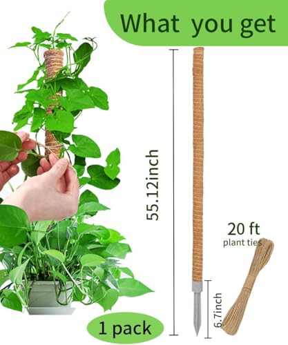 LEMGUBKP 55 Inch Moss Pole, Bendable Moss Pole for Plants Monstera, Moss Poles for Climbing Plants Indoor, Coir Plant Pole Sticks Support Stakes for Potted Plant - size: 55 inches