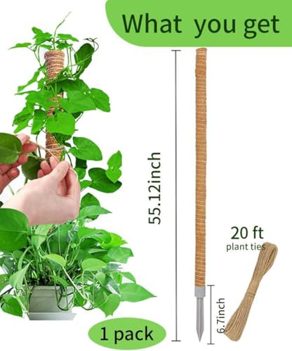 LEMGUBKP 55 Inch Moss Pole, Bendable Moss Pole for Plants Monstera, Moss Poles for Climbing Plants Indoor, Coir Plant Pole Sticks Support Stakes for Potted Plant - size: 55 inches