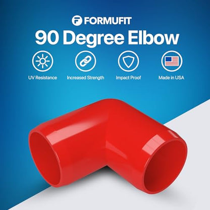 1” 90 Degree Elbow Furniture Grade PVC Fitting in Red, Made in USA, UV-Resistant, Impact-Proof, 1.315” Actual Socket Diameter (Pack of 4) - F00190E-RD-4 - color: Red