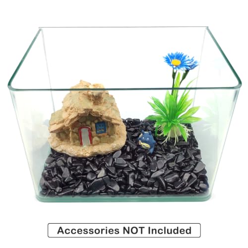 2 Lbs/920g Black Obsidian Quartz Crystal Stones Irregular Decorative Rocks Aquarium Pebbles Gravels for Fish Turtle Tank/Succulent Plants/Air Plants Decoration (Fill 2 Cups)