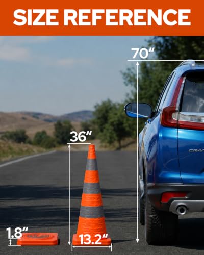 2 Pack 36In Collapsible Traffic Safety Cones with Reflective Collar - size: 36 Inch