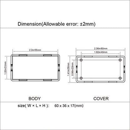5Pcs ABS Plastic Electrical Project Case Power Junction Box, Project Box Black 2.4 x 1.4 x 0.7 inch (60 x 36 x 17 mm) - size: 2.4" x 1.4" x 0.7"(5pc)