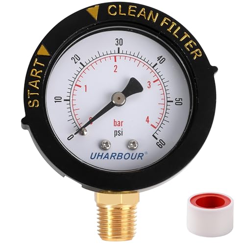 Pool Filter Pressure Gauge 60psi 1/4" NPT Bottom Mount, Pool Pump Pressure Gauge Replacement for Swimming Pool, Spa and Aquarium Valve Filter