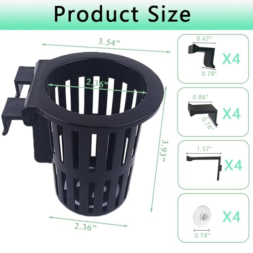 Aquarium Plant Holder Pack of 2 Black Hanging Aquatic Plant Cup Pot for Fish Tank,Round Hydroponic Planter Basket for Aquascape，3-Size Hooks & Suction Cups