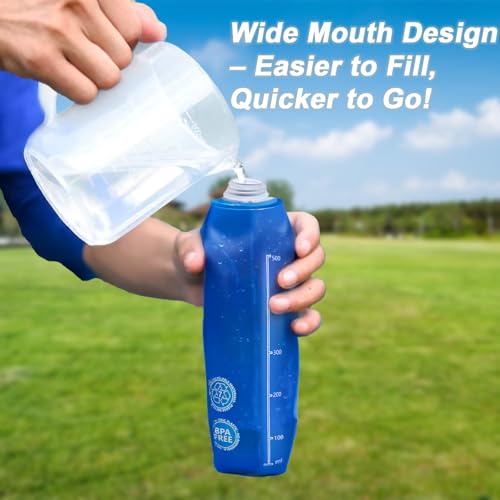 2 Pack Collapsible Water Bottle 500ml – BPA-Free Foldable Soft Flask for Running, Hiking, Cycling, Jogging, Trail Running, Marathon, Travel, Outdoor – Reusable Hydration Bottle for Backpack (500 ml)