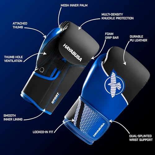 Hayabusa Sport Boxing Gloves - Dual-Splinted - color: Blue/ White, size: 16oz