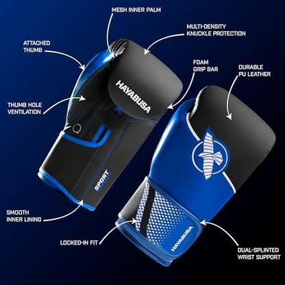 Hayabusa Sport Boxing Gloves - Dual-Splinted - color: Blue/ White, size: 14oz