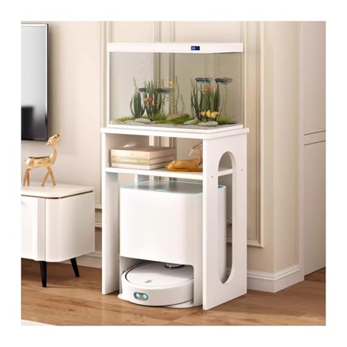 Cupboard Solid Wood Sweeping Robot Organizer Shelf Living Room Fish Tank TV Cabinet Next to the Water Dispenser Storage(White)