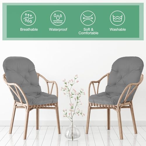 Drydiet 4 Set Outdoor High Back Chair Cushions 47 x 20 Inch Rocking Chair Cushions Waterproof Fade Resistant Comfort Replacement Seat Pads with Ties for Patio Lawn Yard Porch Home Office(Gray)