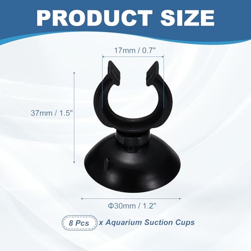 Aquarium Suction Cups, Fish Tank Suction Cups Clips Airline Tube Holders Clamps (Plastic, 8Pcs, Black) for 0.7" Fish Tank Airline Tubing Binding Moss Shrimp Nest, 17x30MM