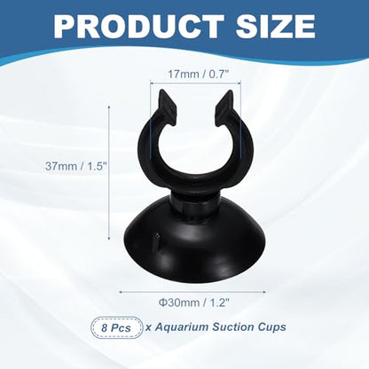 Aquarium Suction Cups, Fish Tank Suction Cups Clips Airline Tube Holders Clamps (Plastic, 8Pcs, Black) for 0.7" Fish Tank Airline Tubing Binding Moss Shrimp Nest, 17x30MM