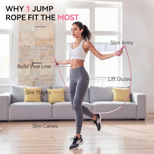Jump Rope Cotton Adjustable Skipping Weighted jumprope for Women, Adult and Children Athletic Fitness Exercise Jumping Rope - color: Pink, size: 2pcs