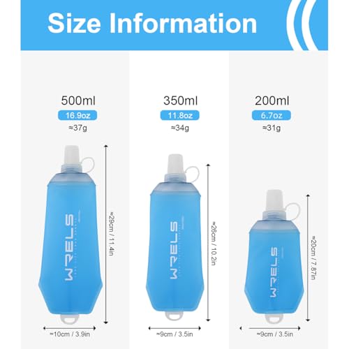 WRELS 200ml/350ml/500ml Collapsible Soft Flask,BPA Free Folding Soft Water Bottle with Hanging Ring,Lightweight TPU Hydration Flask for Running Marathon Cycling Hiking - color: Blue-200ml*1