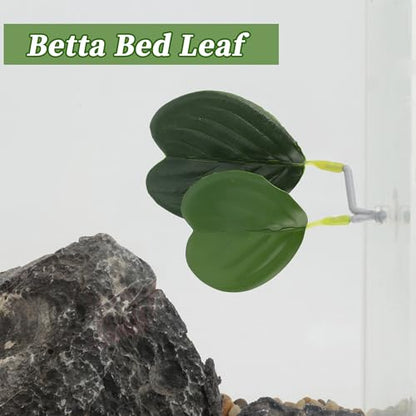 Betta Fish Bed, Betta Leaf Bed, Plastic Betta Hammock, Betta Hammock Pad with Suction Cup, Betta Heart-Shaped Leaf Bed Aquarium Decor, Green 2 Pcs