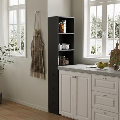 ARTETHYS Tall Narrow Free Standing Bathroom Storage Cabinet with 3-Level Adjustable Shelves Home - Space Saver for Living Room Kitchen - Classic Black - color: Black