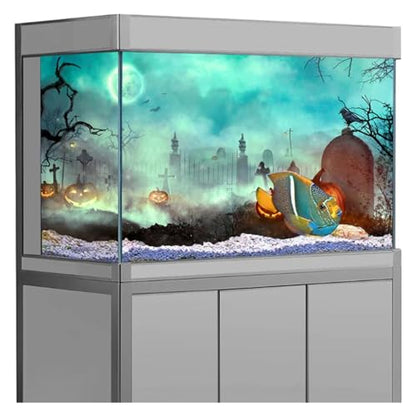 Aquarium Sticker Background Poster Halloween Fish Tank Decoration Self Adhesive Wallpaper Background(30x40cm) - size: 30x40cm