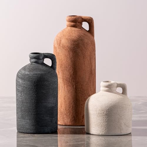 Ceramic Vase Home Table Decor - Flower Vase Set of 3 Living Room Kitchen Decorations Farmhouse Modern Rustic Vases Decorative Centerpiece for Shelf Bedroom Office Bathroom Dining Coffee Desk - color: 08-rust