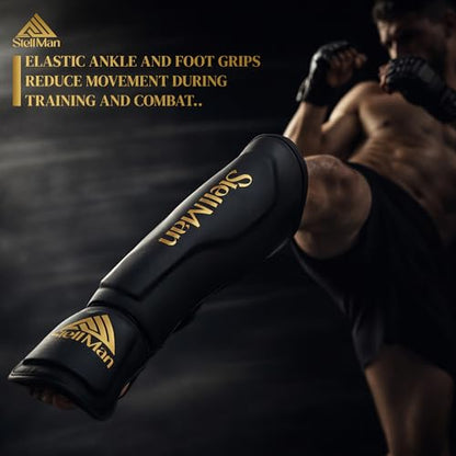 MMA Shin Guards for Men & Women | Lightweight Kickboxing Shin Pads with Foot Protection | Muay Thai, Sparring, Martial Arts & MMA Training Gear - size: Large-X-Large
