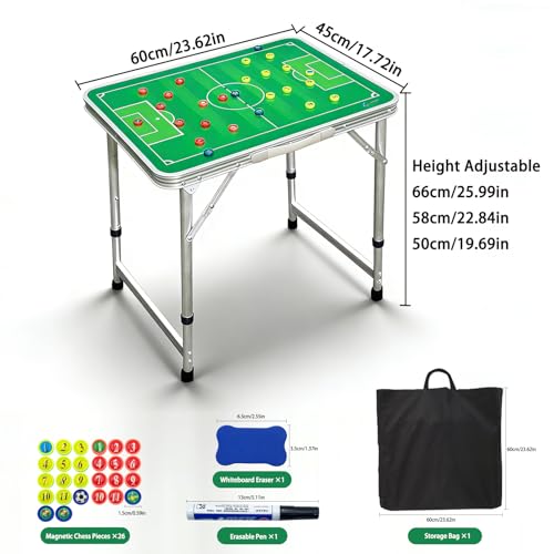 JIANNA SoccerTactical Board Table Portable Lifting Folding Coach Table 60cm Tactical Board with Chess Pieces, Pens, Wiping Backpack, Field Training - color: black green