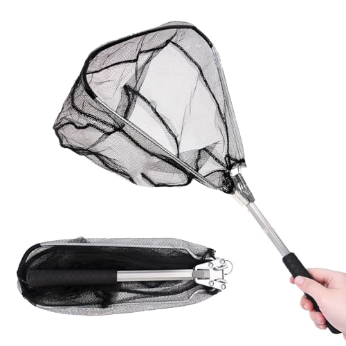 Fishing Landing Net, Folding Fish Net with Telescoping for Father, Son, Husband, or Friends Who Enjoy Fishing, Pole Freshwater Fish Net for Small Fish