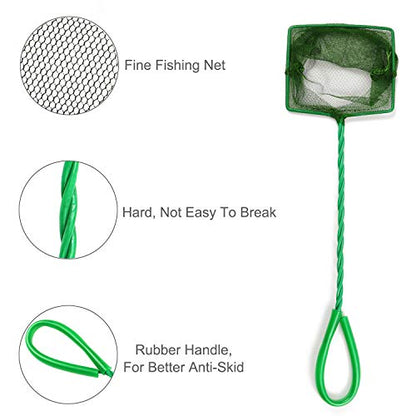 4 Pcs Aquarium Fish Net, 4 Inch Quick Catch Mesh Nylon Fishing Nets with Plastic Handle - Green