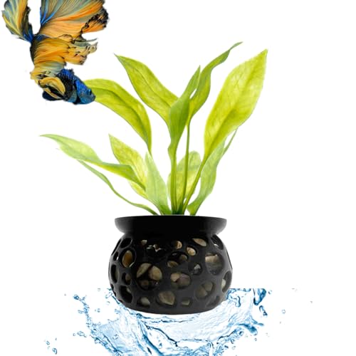 Aquarium Plant Pot Holders, 2 Plant Pot Holders, Securely Hold Aquatic Plants, Promoting Healthy Root Growth, Fish Tank Aesthetic, Black & Pink, 2.7" D x 2" H (Pack of 2)