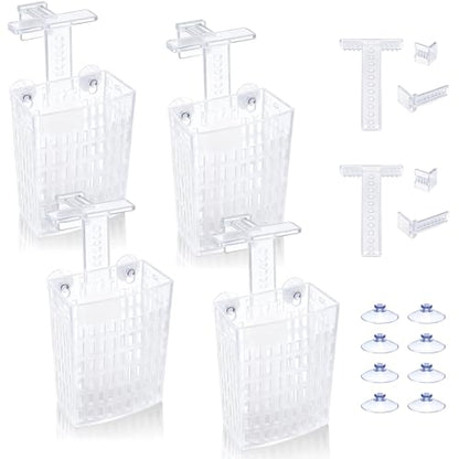 4 PCS Upgraded Aquarium Plant Holder, Adjustable Thickness Height Fish Tank Plant Holder with 4 Extension Hooks and 4 Suction Cups for Fish Tank Aquaponic Plant Cultivation (Clear)