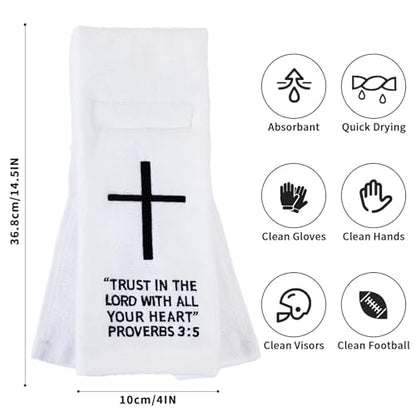 Christian Cross Football Towel, White Cotton Football Field Quarterback Towels,Football Accessories Sports Towel for Men, Youth, Boys, Adults - color: Proverbs 3:5(white）
