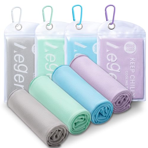 4Pack Cooling Towel 40"x12" Cooling Neck Wraps,Soft Breathable ChillyTowel | IceTowel, Microfiber Towels for Yoga, RunninGym, Camping, Fitness, Workout & More Activities - color: Mint Green / Sky Blue / Light Gray / Light Purple