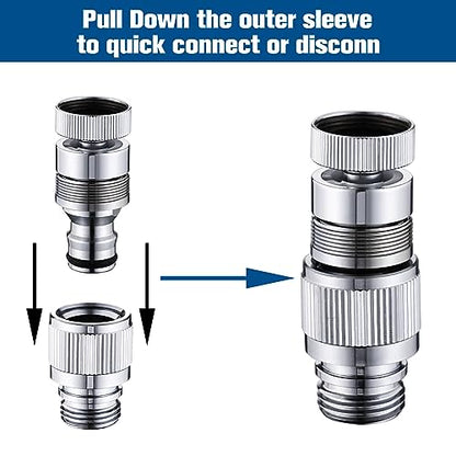 Sink Faucet Quick Connector Faucet to Garden Hose Adapter Dishwasher Washer Snap Coupling Adapter, for Bathroom, kitchen, Garden, Shower Hose, Pet Bathing