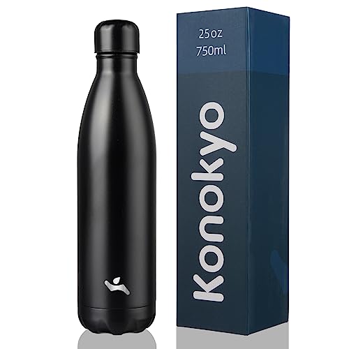 Konokyo 25 oz Insulated Stainless Steel Water Bottle, Midnight Black - color: Midnight Black, size: 25 Ounces
