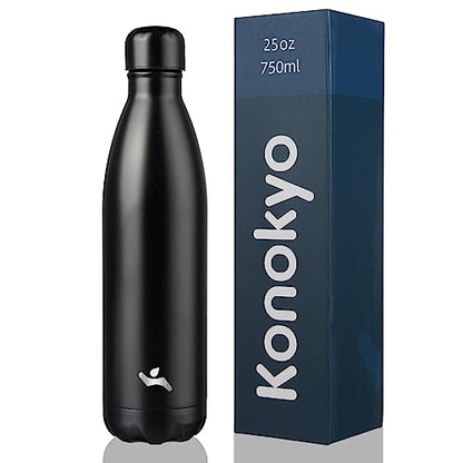 Konokyo 25 oz Insulated Stainless Steel Water Bottle, Midnight Black - color: Midnight Black, size: 25 Ounces