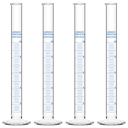 4-Pack Borosilicate Glass 10 ml Heavy Wall Graduated Cylinder Measuring Cylinder - size: 10 ml