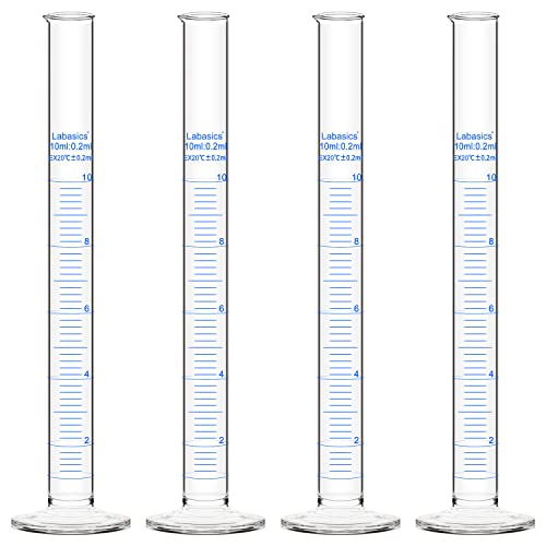 4-Pack Borosilicate Glass 10 ml Heavy Wall Graduated Cylinder Measuring Cylinder - size: 10 ml