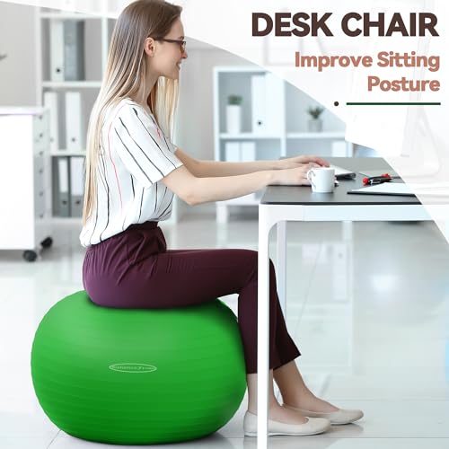 Fitvids Anti-Burst and Slip Resistant Exercise Ball Yoga Ball Fitness Ball Birthing Ball with Quick Pump - color: Green, size: L(23-26in/58-65cm)