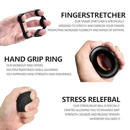 5-in-1 Grip Strength Trainer Kit with Counter, Adjustable Hand Grip(11-132 lbs), Finger Stretcher, Grip Ring & Stress Ball – Grip Strength Trainer for Adults, Home Gym, Arm Workout Equipment