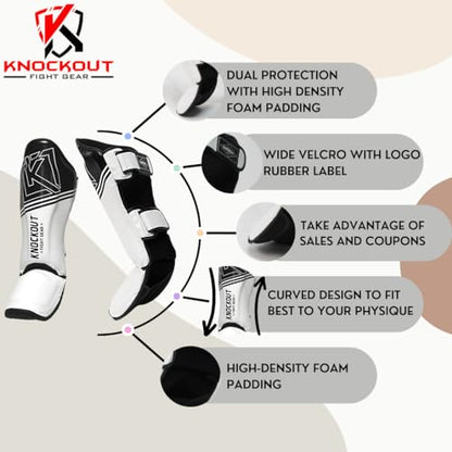 Muay Thai Shin Guards MMA Martial Arts -Padded, Adjustable Leg Guards with Instep Protection for Training and Sparring Gear Kickboxing Equipment – Durable, Professional - color: Black/White, size: Large-X-Large