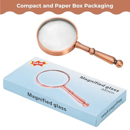 2 Pcs 6X Antique Magnifying Glass for Reading, Handheld Magnifier with Metal Handle, Portable Magnifying Lens for Books and Newspaper, Science Class, Observation