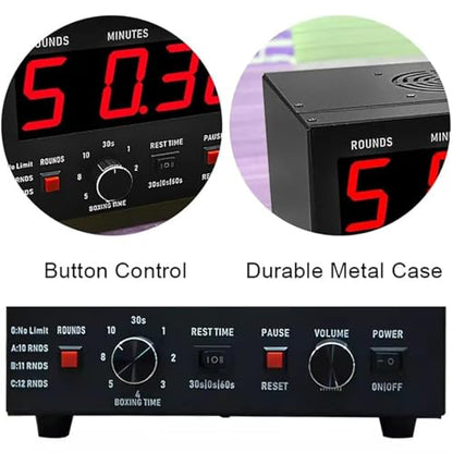 Classic Boxing Interval Timer Professional Gym Timer with Led Display, Selectable Training Time and Cycle Repetitions, Adjustable Sound, Scoreboard Timer for Muay Thai/MMA/Kickboxing,Green