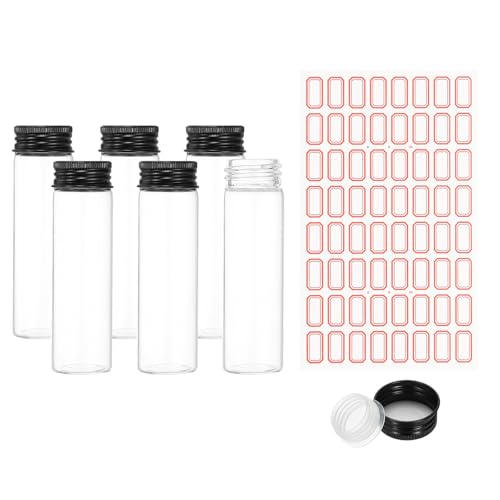 PATIKIL 50ml Test Tubes with Caps, 6Pcs 30x100mm Glass Clear Flat Bottom Test Tube Containers with Plastic Cap for Bead Party Candy Bath Salt Storage Scientific Experiment Plant(Black) - color: Black, size: 30x100mm