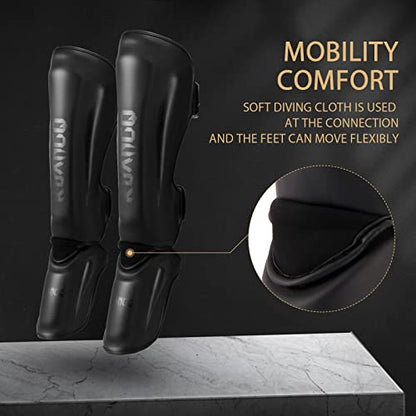 Muay Thai Shin Guards for MMA Sparring, Martial Arts,Kickboxing | Leg Instep Protection Pads, Kickboxing MMA Training, Sparring Gear, Professional MMA Equipment - color: Black, size: Large