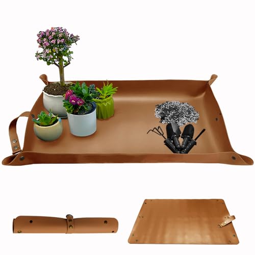Plant Repotting Mat,Waterproof Leather Plant Transplanting Mats,Indoor Succulent Potting Mat for Change Soil and Watering,Portable Gardening Mats for Transplant and Mess Control (30" X 18",Brown) - color: Brown Leather