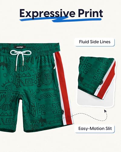 maamgic Mens Swim Trunks - Mens Bathing Suit with Compression Liner 7 Inch Quick Dry Fshion Stretch Zipper Pockets Swimwear - color: Red Green-white, size: Large
