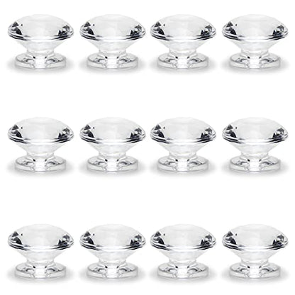 12Pcs Tiny Pull Handle, Diamond Acrylic Knob, Self-Stick Mini Knobs, 19mm Diameter Small Size Knob Clear Shiny Knob Diamond Shaped for Jewelry Box, Gift Case and Makeup Box - color: Diamond handle, size: 12 Pieces